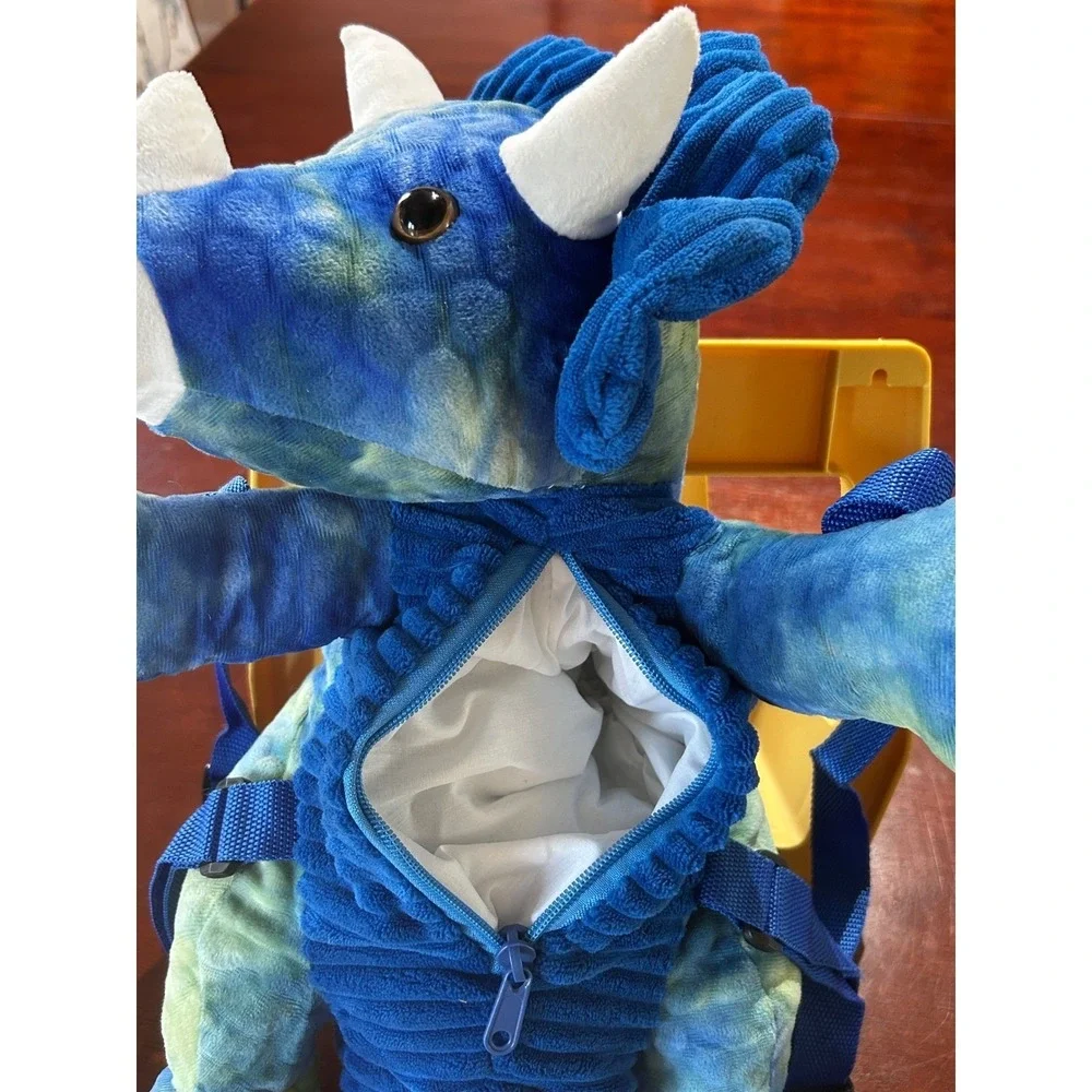 Goffa Blue Green Tie Dye Triceratops Plush Dinosaur Backpack Kids Adjustable Bag